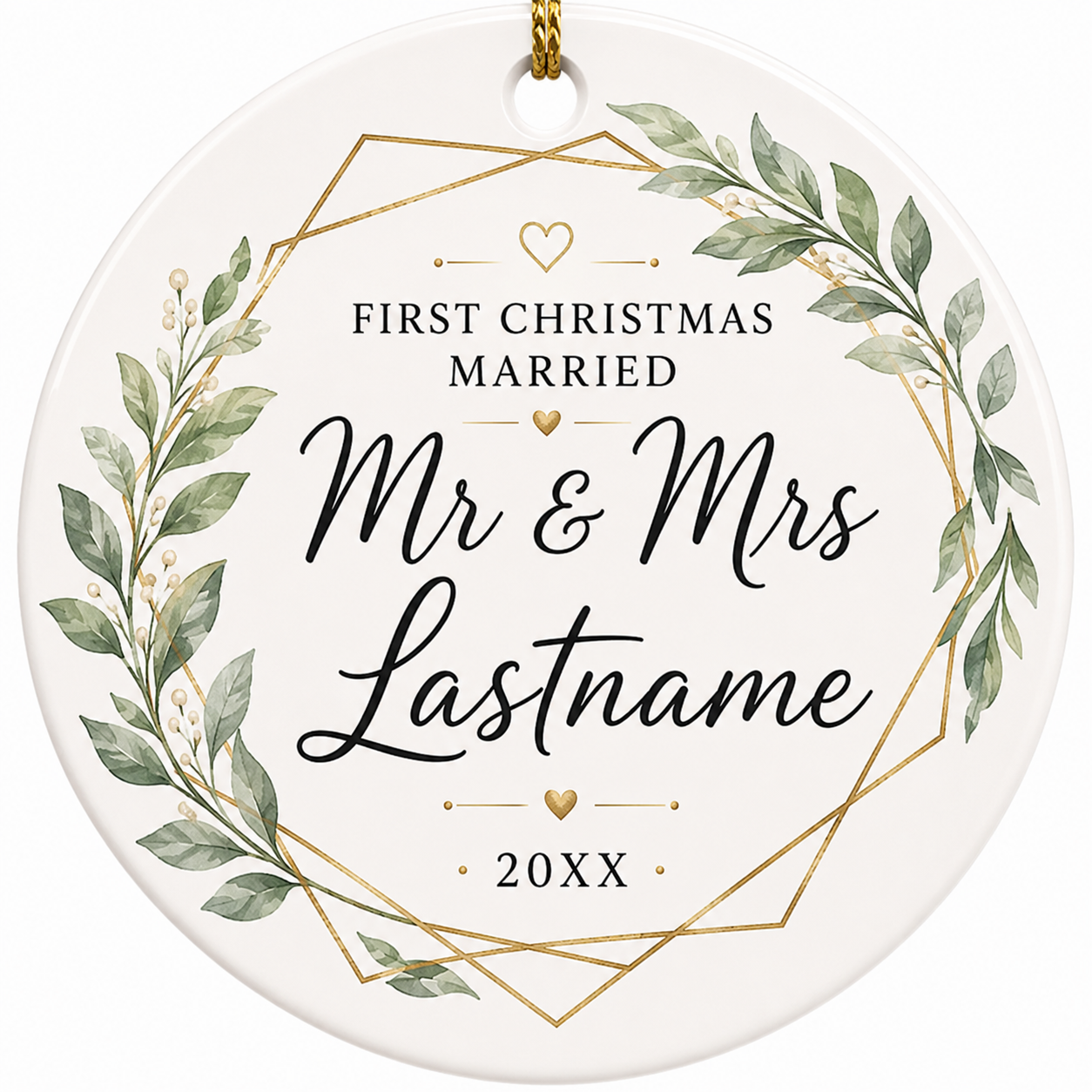 First Christmas Married personalized ceramic keepsake ornament example